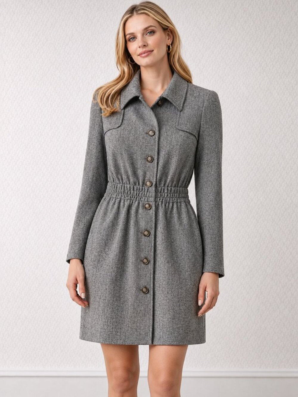 Vintage Valentino Boutique Wool Herringbone Dress Italy Size Small